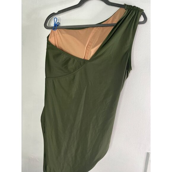 J.Crew Swimsuit Olive Green Women's One Sleeve swimsuit beach vacation resort - Picture 4 of 9